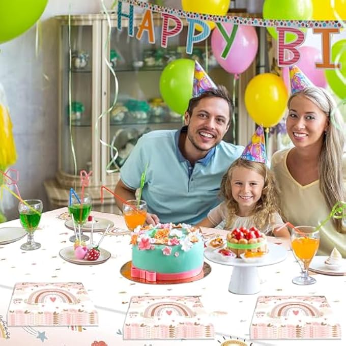 40 X RAINBOW FLOWER PATTERN NAPKINS IDEAL FOR BABY SHOWER BIRTHDAY GIRLS CHILDREN DISPOSABLE PAPER NAPKINS - Image 5